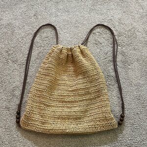 Cute straw drawstring bag with beading on straps #y2k